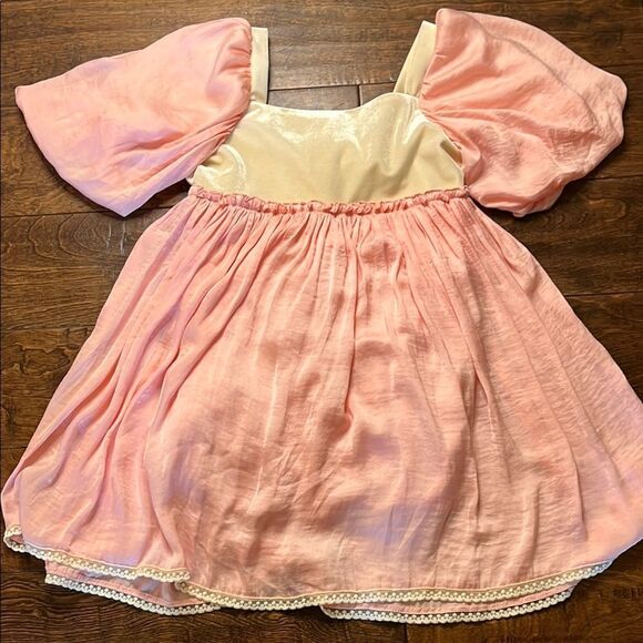 Girl August Pink Satin and Cream Velvet Babydoll Dress, size 8 - Picture 1 of 11